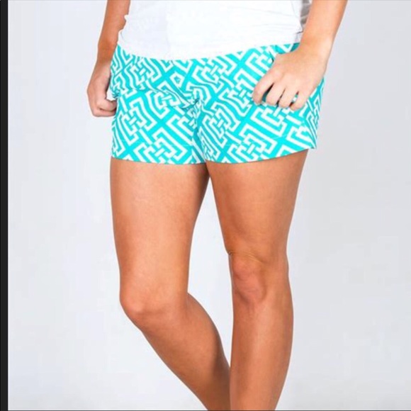 🚨CLOSET CLOSING🚨 Teal Green & White Geometric Print Shorts - Picture 2 of 4
